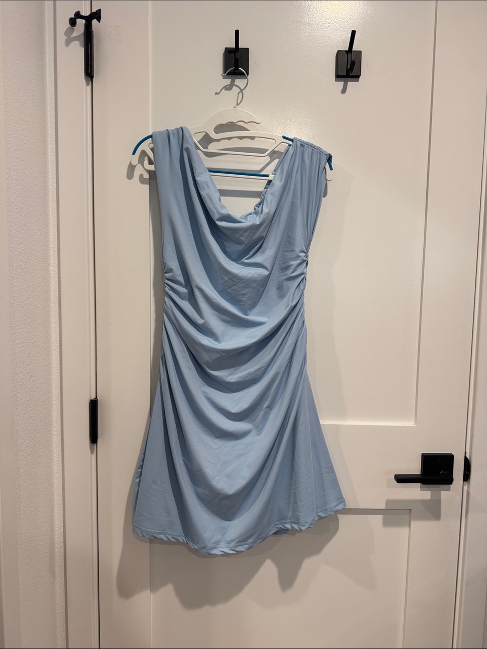 Light Blue Draped Cowl Neck Dress